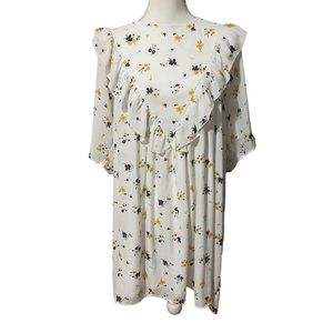 Peach Love California Women's Medium Floral High Neck Dress Office Summer Preppy